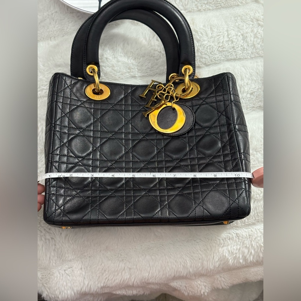 Lady Dior Medium Black Quilted Satchel with Gold Accents - Picture 15 of 16
